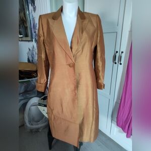 Suit Studio Gorgeous Long Career Suit Jacket Duster Style Metallic Copper Sz 16
